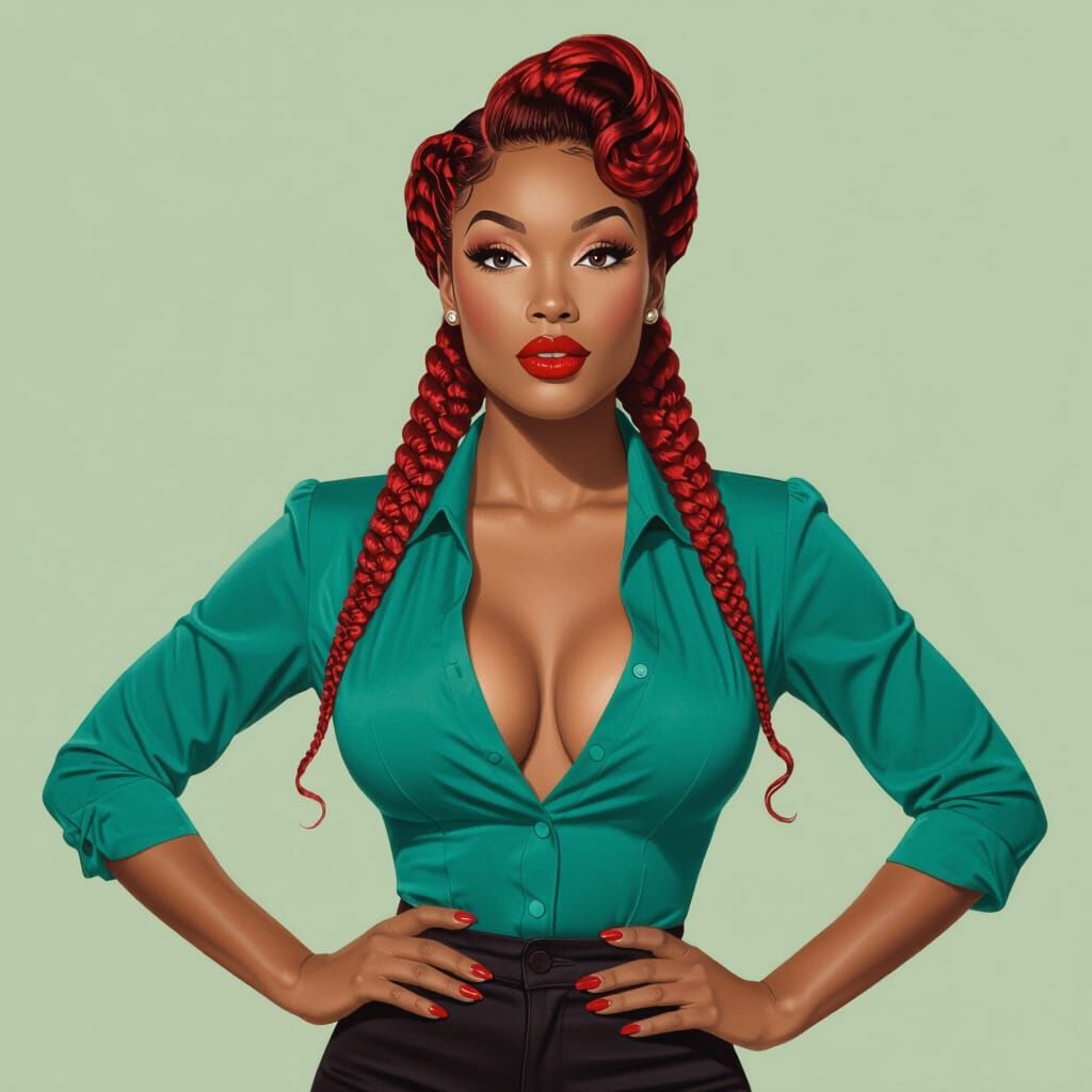 Glamorous Pin-Up Girl with Red Braids