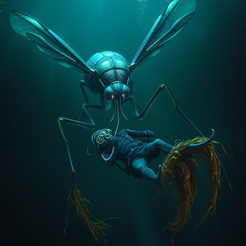 Underwater Horror: Bioluminescent Mosquito-Fly Hybrid