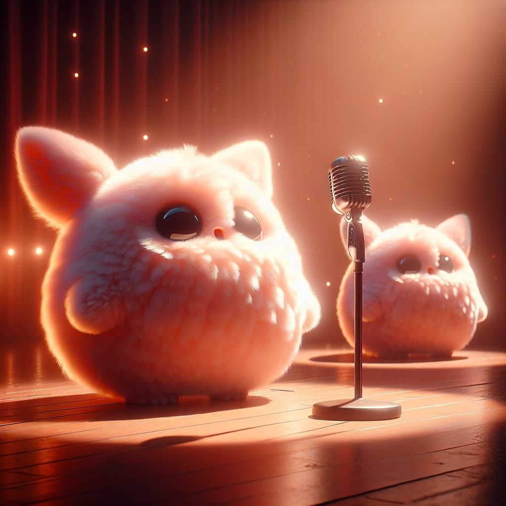 Adorable Fluffy Creature Singing on Stage in Fantasycore Sty...