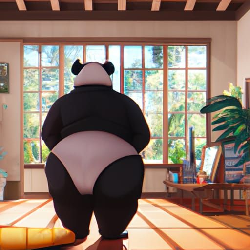 Anthro Panda Back View in Anime Style