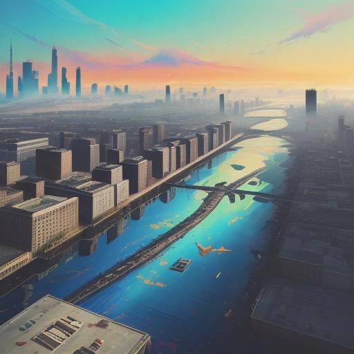 Dragon in Urban Lake: Graffiti Street Art