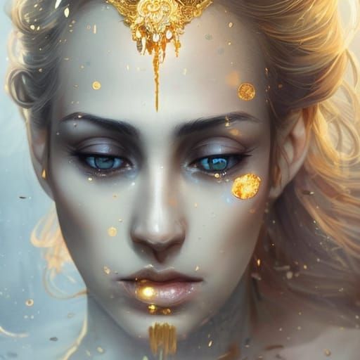 Goddess Crying Gold Tears in Anime Style