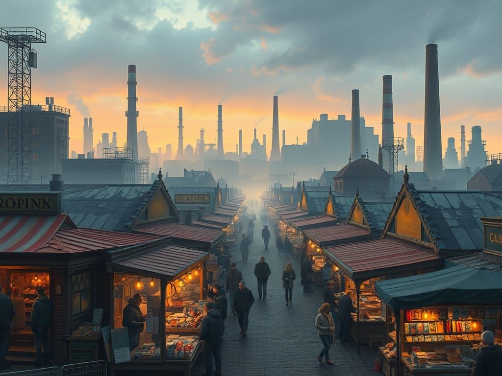 City Flea Market in Moebius Style