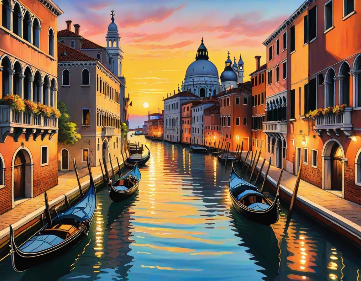 Ethereal Venice Sunset in Vibrant Colored Pencils