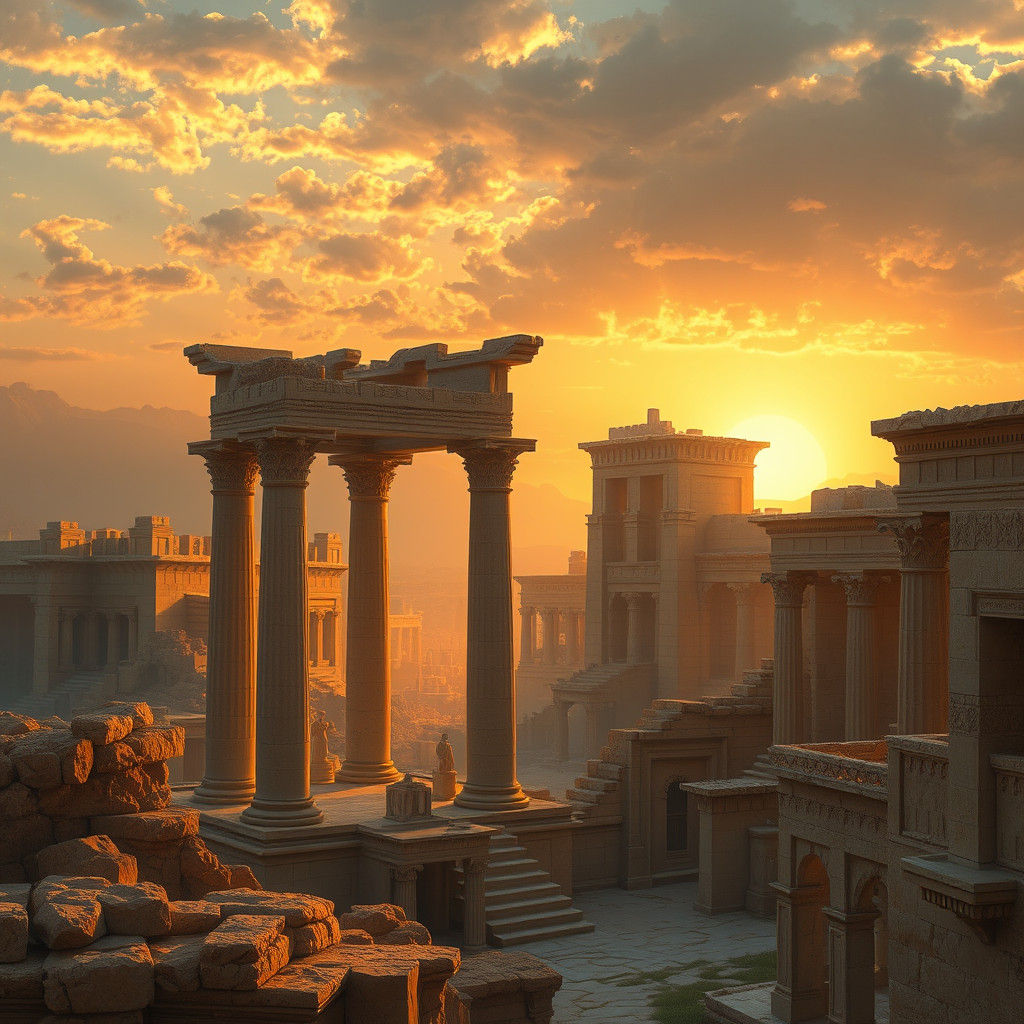 Thebes Cityscape at Sunset in Roberts-Turner Style