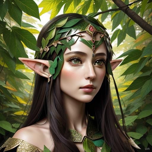 Leaf Mosaic: Portrait of an Elf Woman