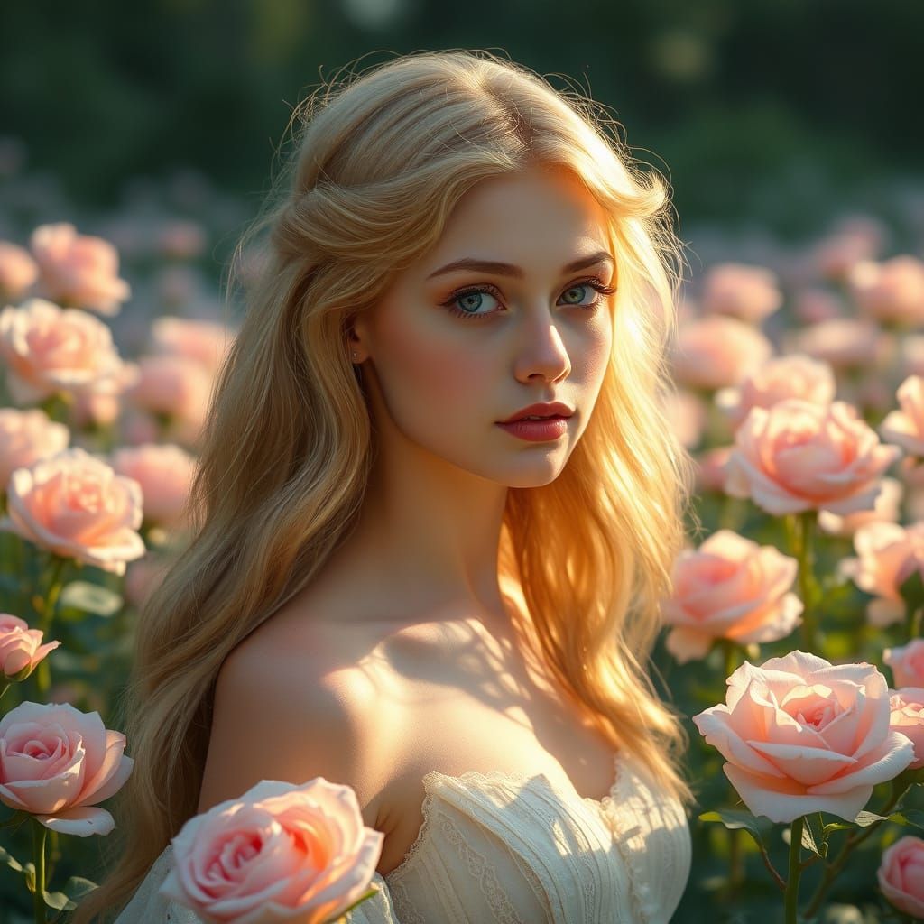 Ethereal Maiden in a Field of Roses
