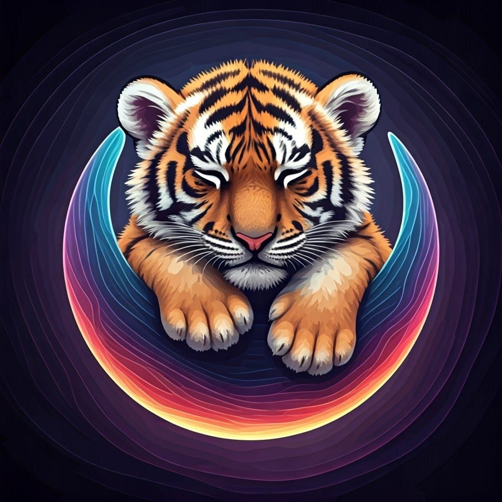 Dreamy Tiger Slumber on a Celestial Moon