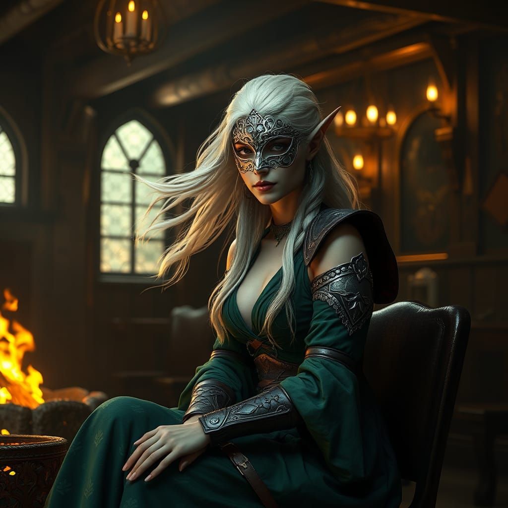 Wood-Elf in Tavern, Matte Painting Style