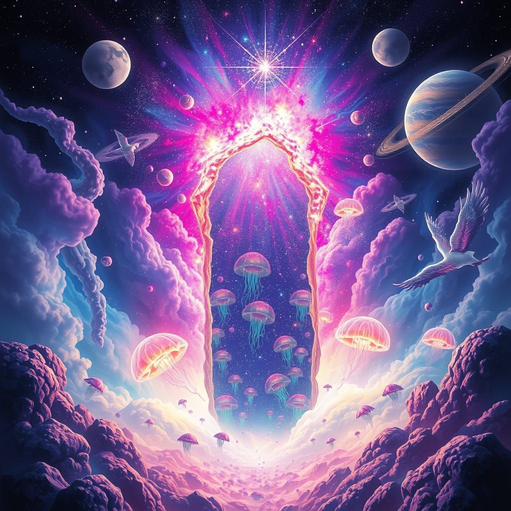 Cosmic Portal Unfolds in Vibrant, Ethereal Hues
