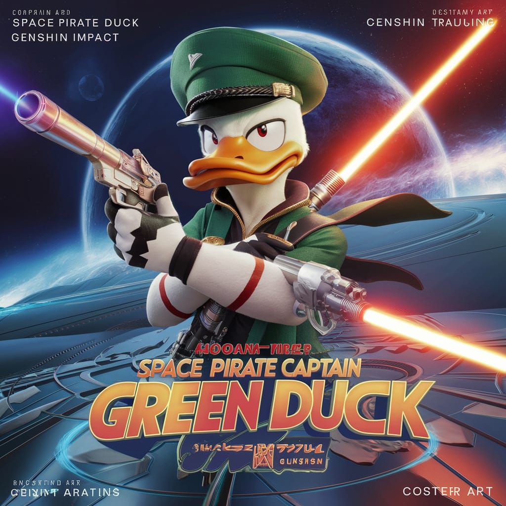Space Pirate Green Duck Anime Poster in 3D