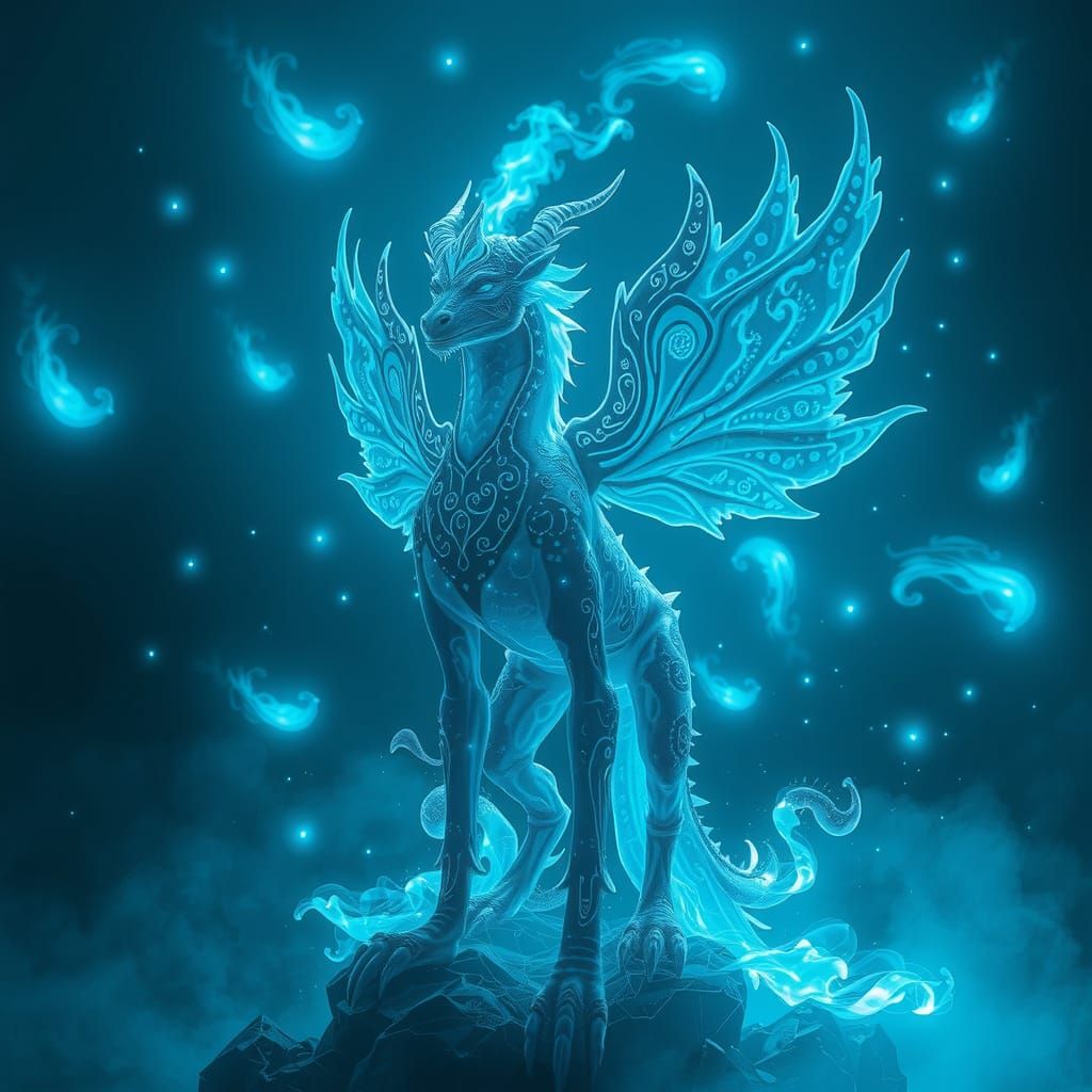 Majestic Mythical Creature in Ethereal Fantasy Landscape
