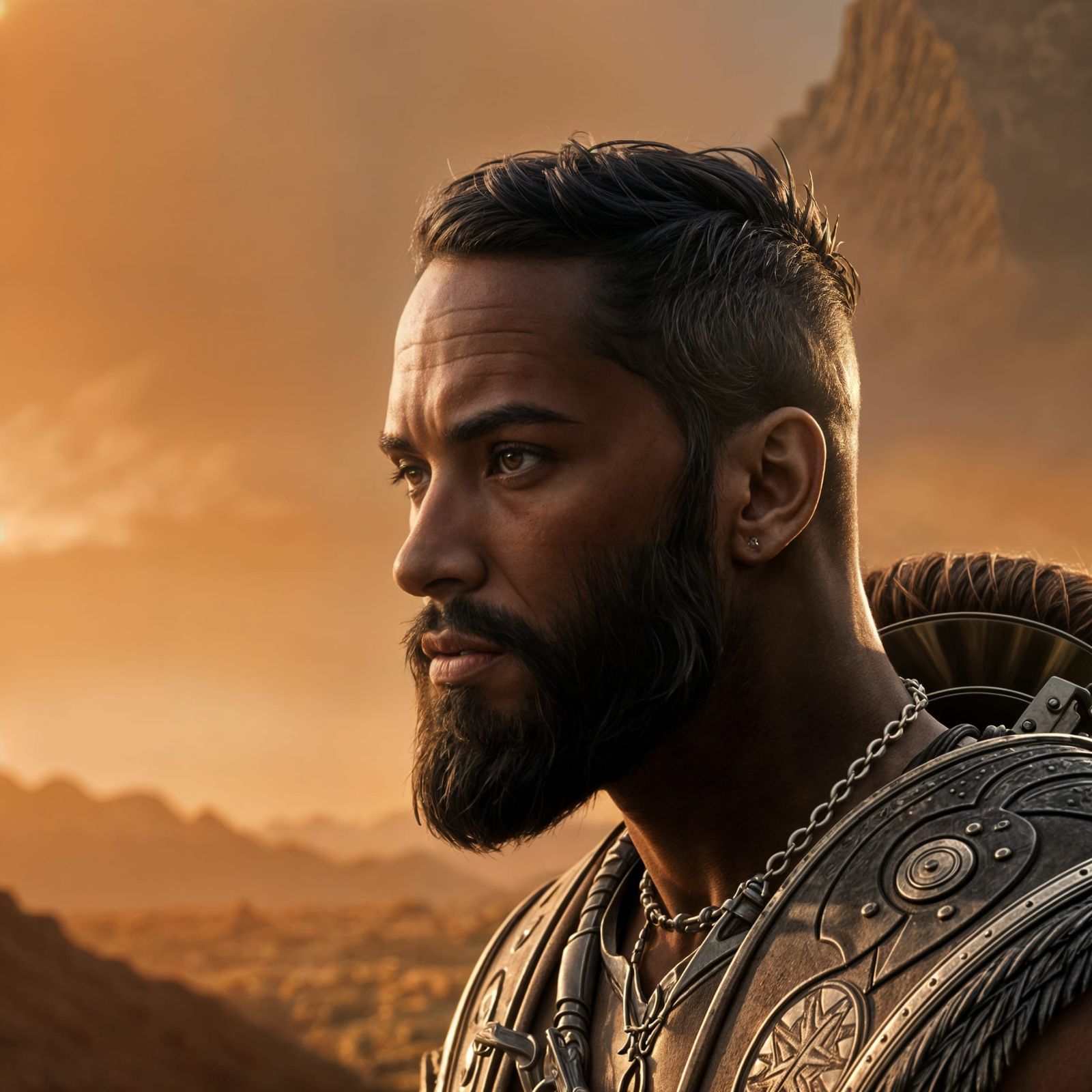 Epic Dark-Skinned Ranger in Desert Landscape