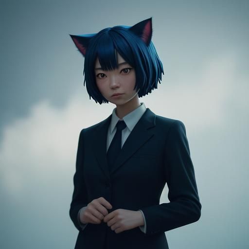 Anime Cat Girl Figurine in Suit, Cinematic Style
