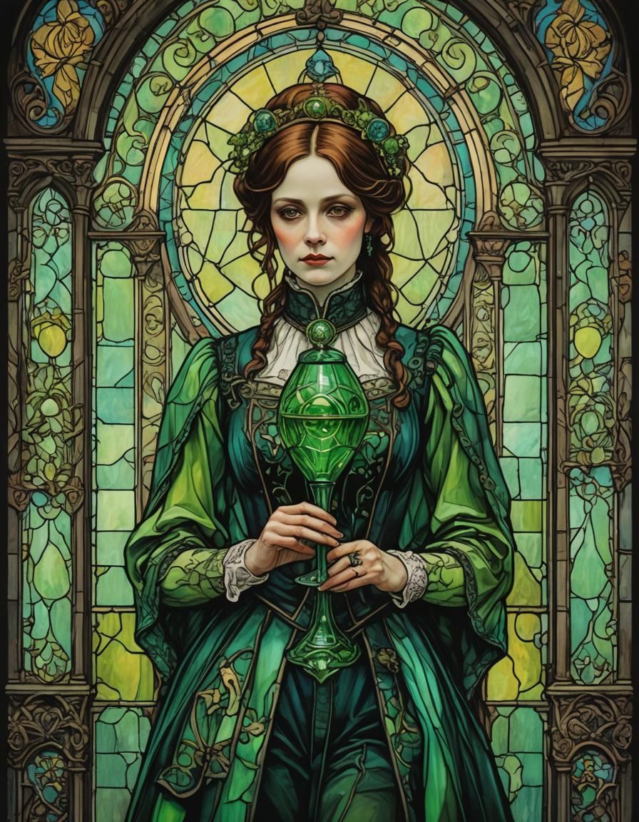 Victorian Gothic Stained Glass Absinthe Oil Painting