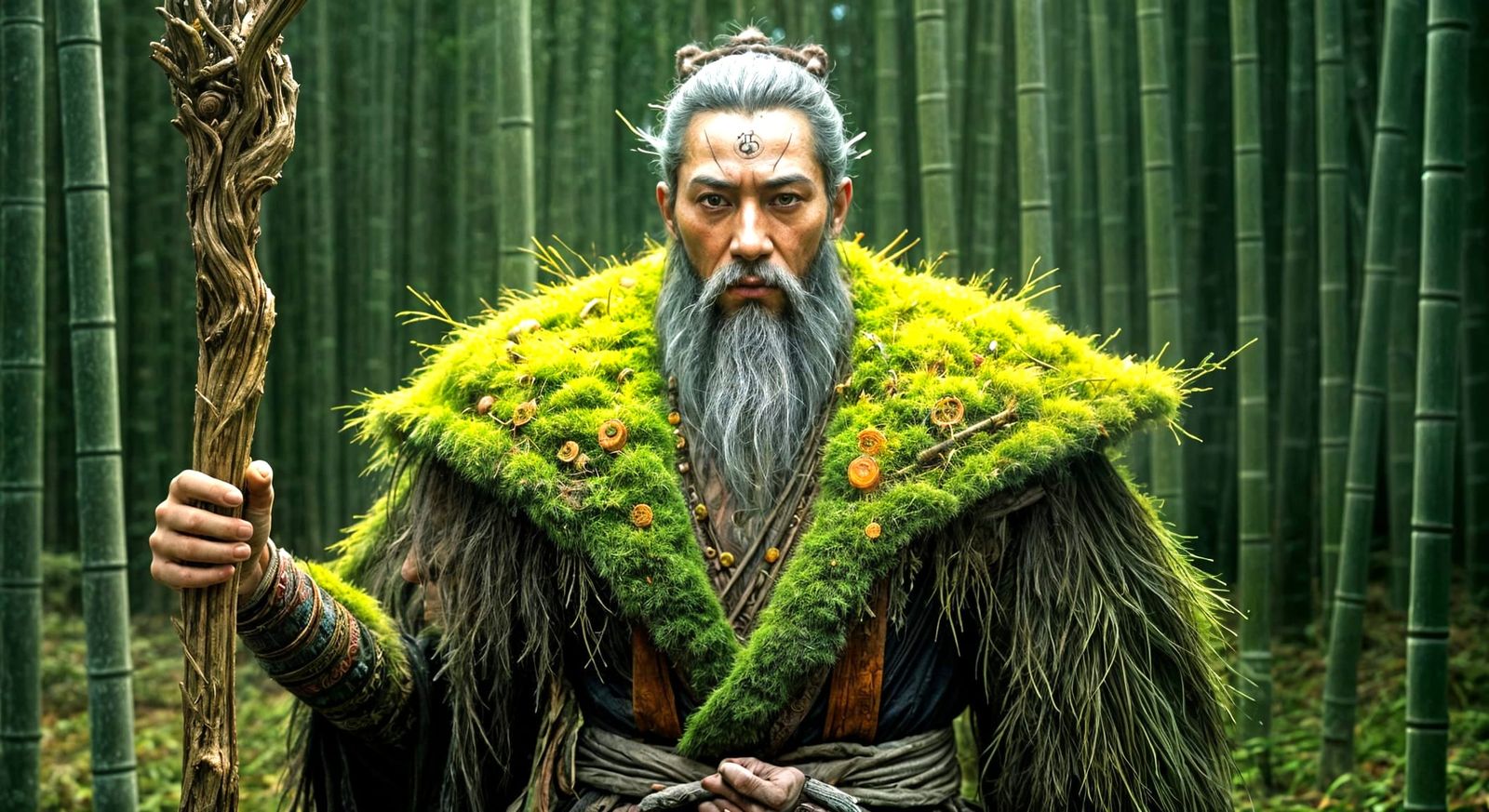 Japanese Forest Shaman in Watercolour Style