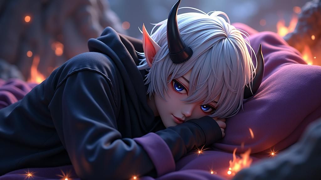 Demon Lounging in Hellscape as Digital Anime Art