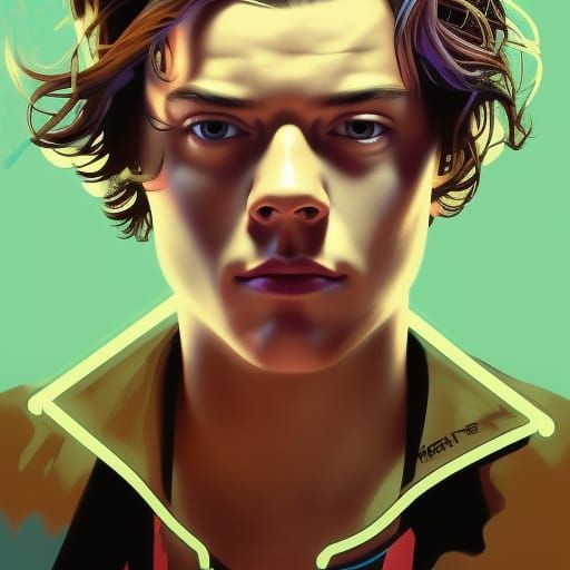 Harry Styles Portrait with Neon Lighting