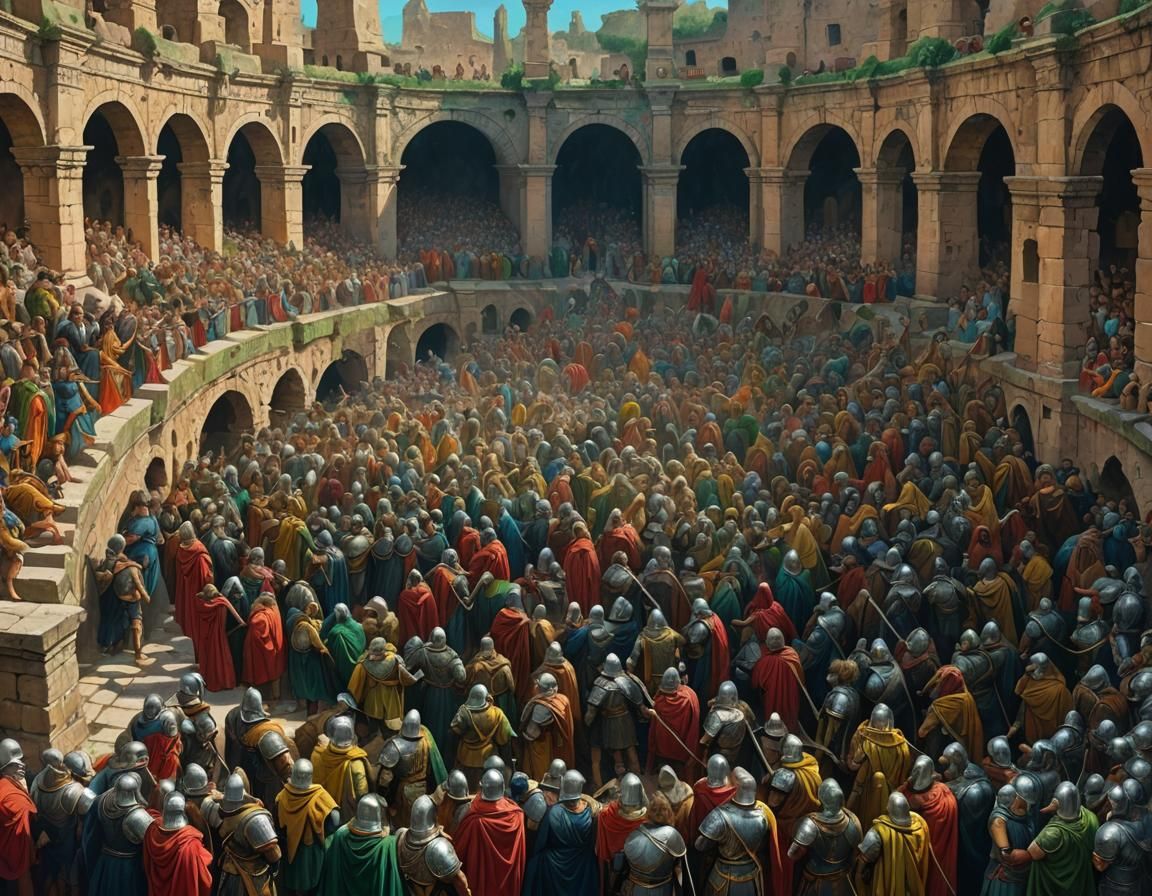 Verdant Knight Oil Painting Triadic Colors 🦍💥crowded colos...