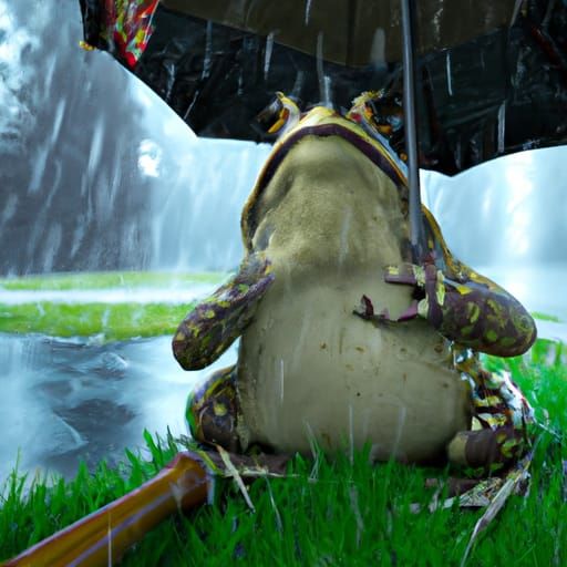 Giant Toad in Rain with Umbrella