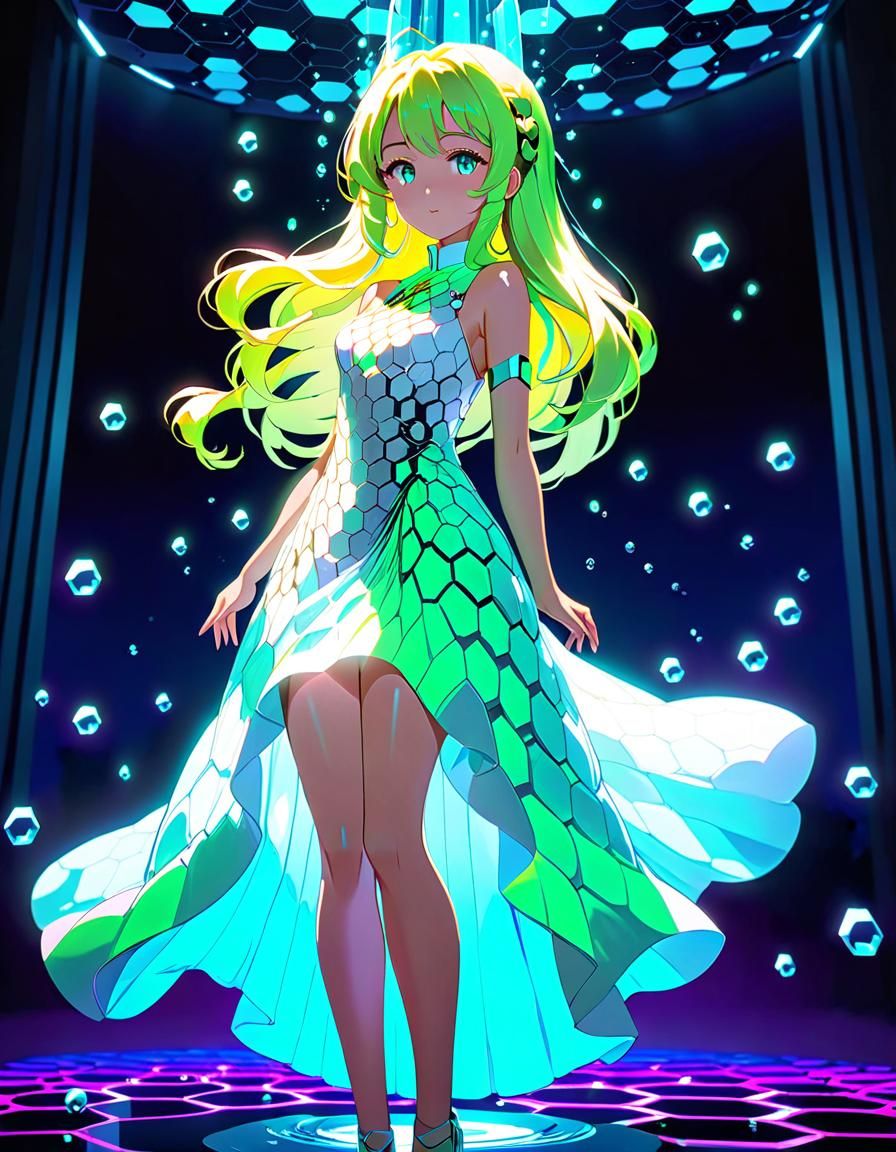 Neon Lit Figure in Flowing White Anime Style