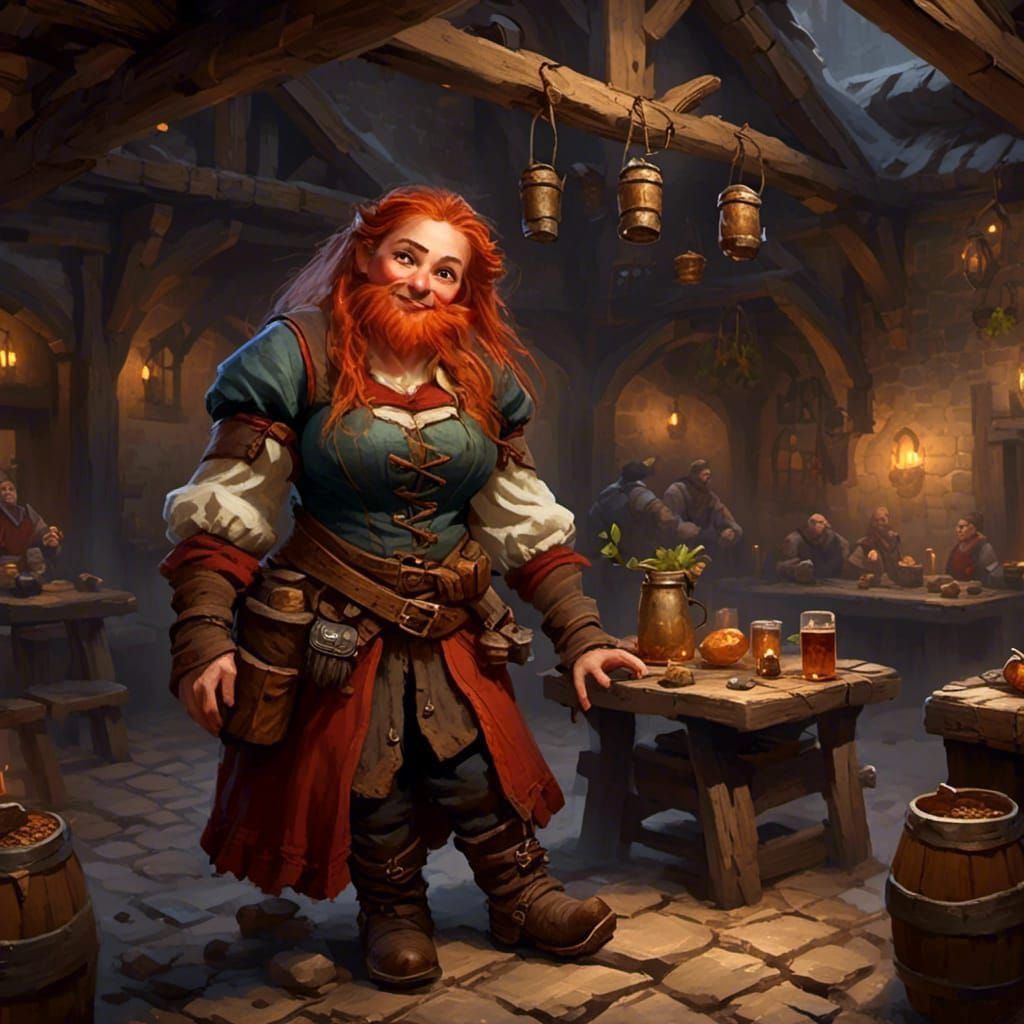 Female Dwarf in Tavern Hyperrealism Art