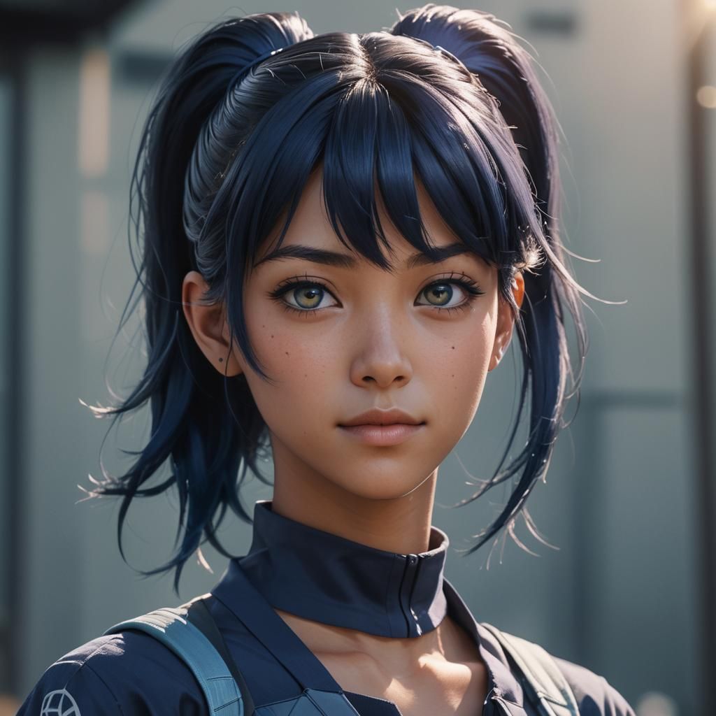 Hyper-Realistic Anime Portrait of Ebony Woman