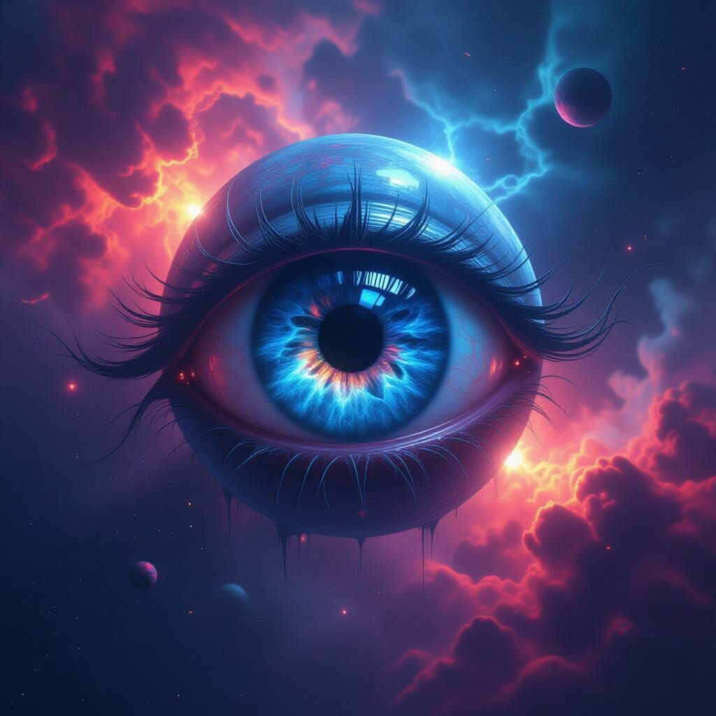 Colossal Bioluminescent Eyeball in Cosmic Void