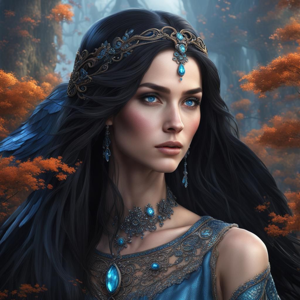 Beautiful Woman with Raven Hair: Fantasy Concept Art
