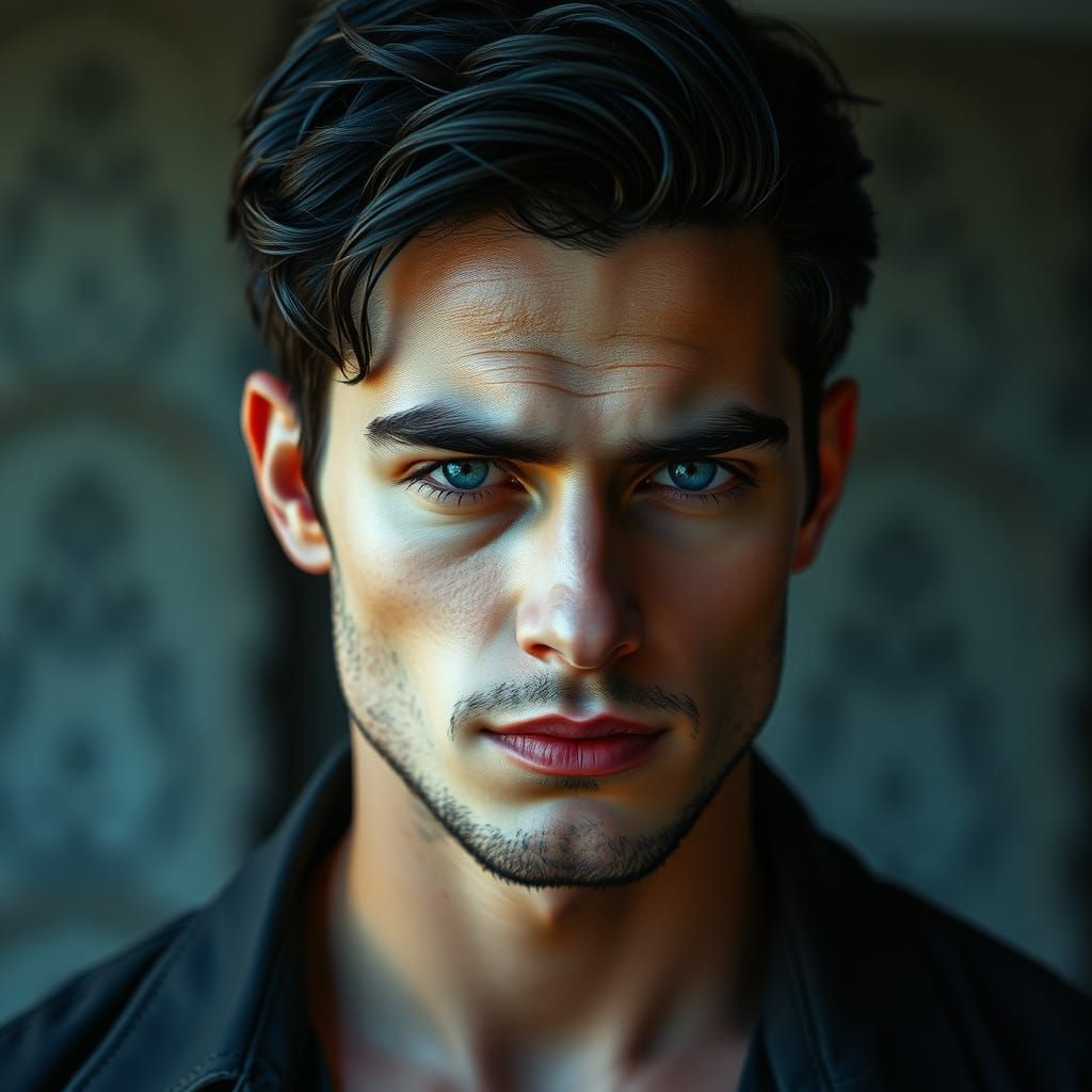 Dramatic Film Still of a Handsome Man