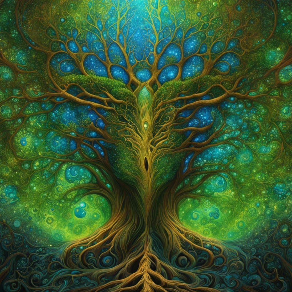 Mystical Wizard God with Root Hair in Surrealism Style