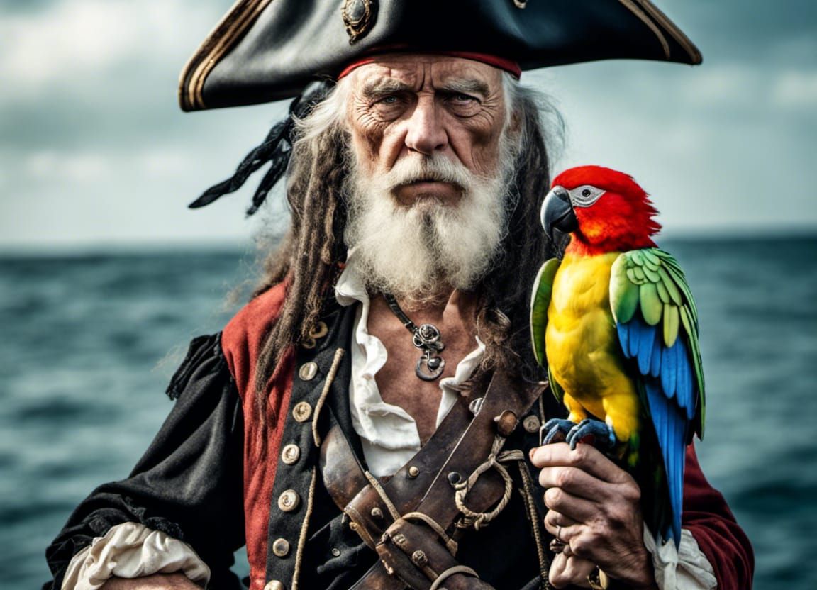 Pirate with Blown Glass Parrot Shoulder Piece