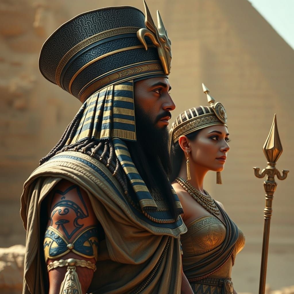 Regal Ancient Egyptian Figures in Photorealistic Style