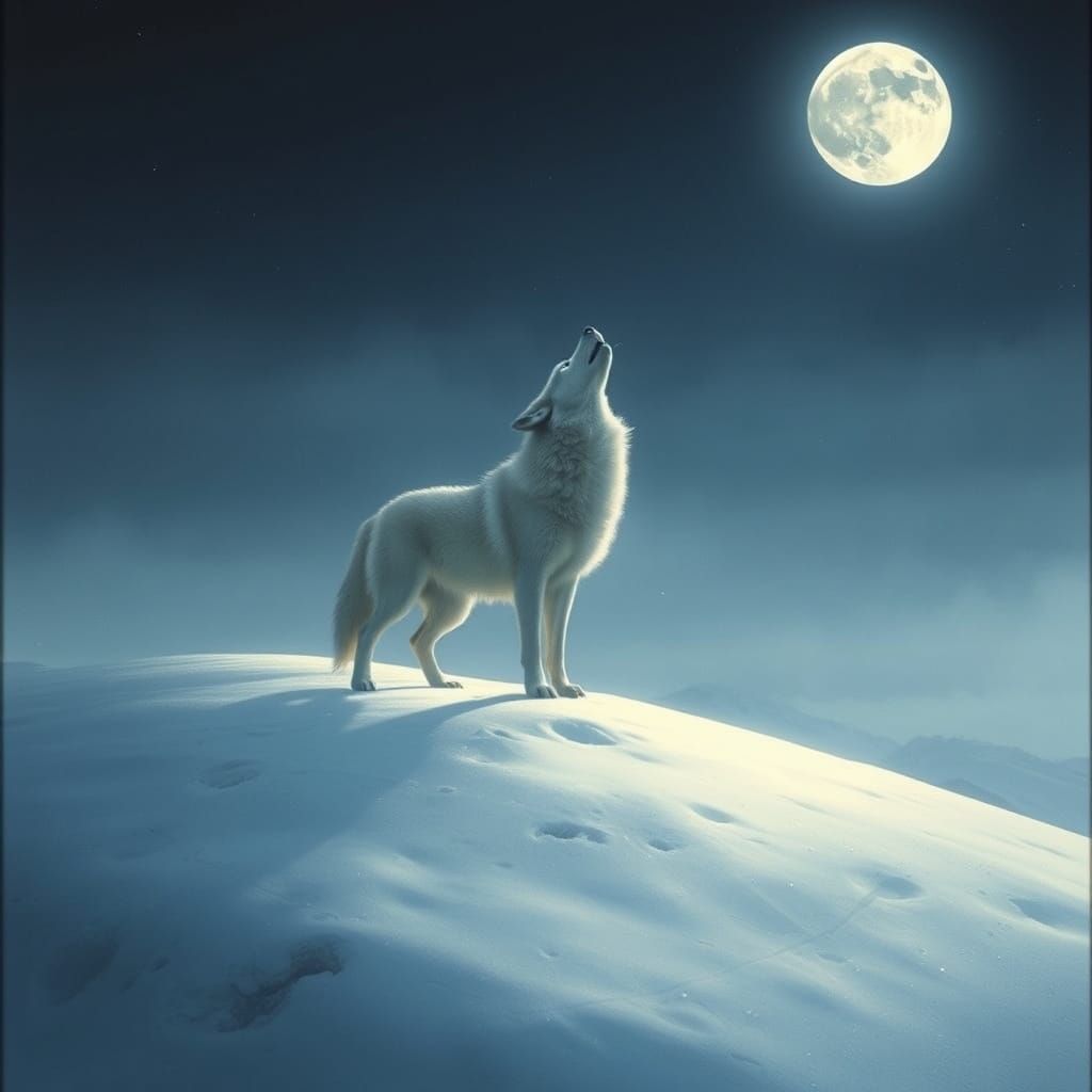 Lone Wolf Howling at Moon in Fantasy Art Style