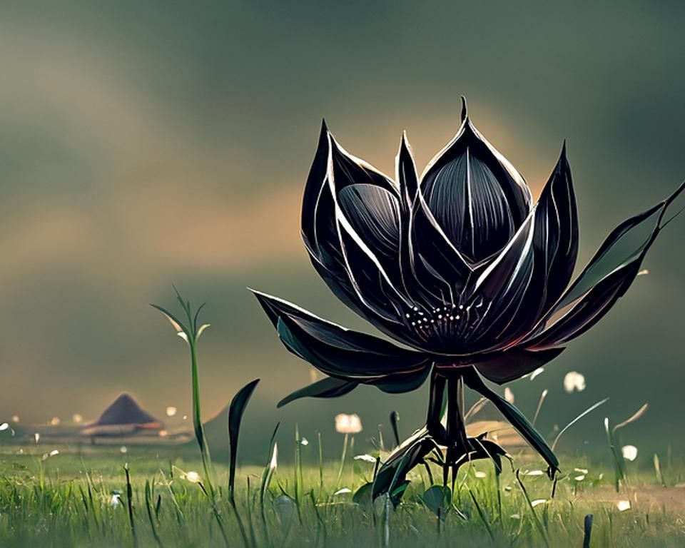 Black Lotus Flower Digital Art in Egyptian Style