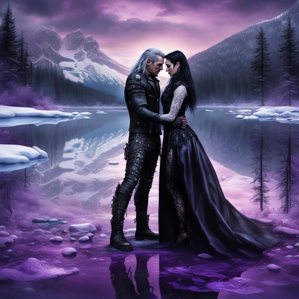 Metalhead Embrace at Dawn: Detailed Digital Painting