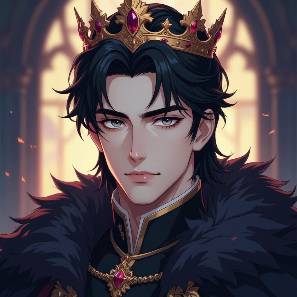 Attractive Dark-Haired Emperor in Manga Style