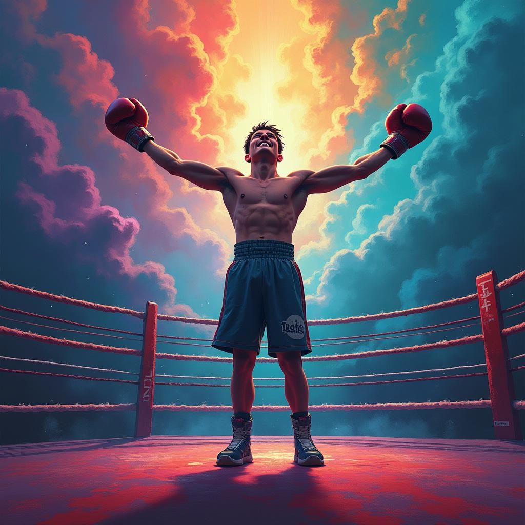 Triumphant Boxer in Mystical Ring, Fantasy Concept Art