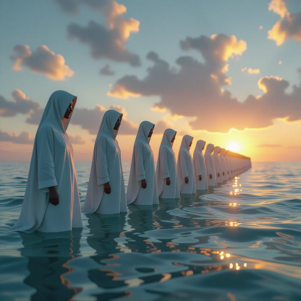 Water Beings Family by Giant Leaf at Dawn