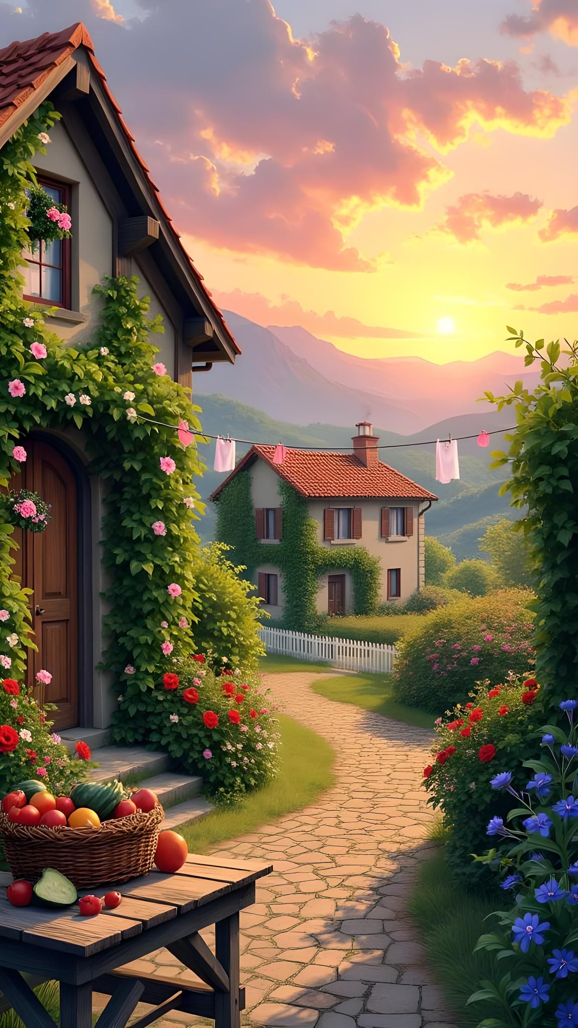 Serene Countryside Scene at Sunset