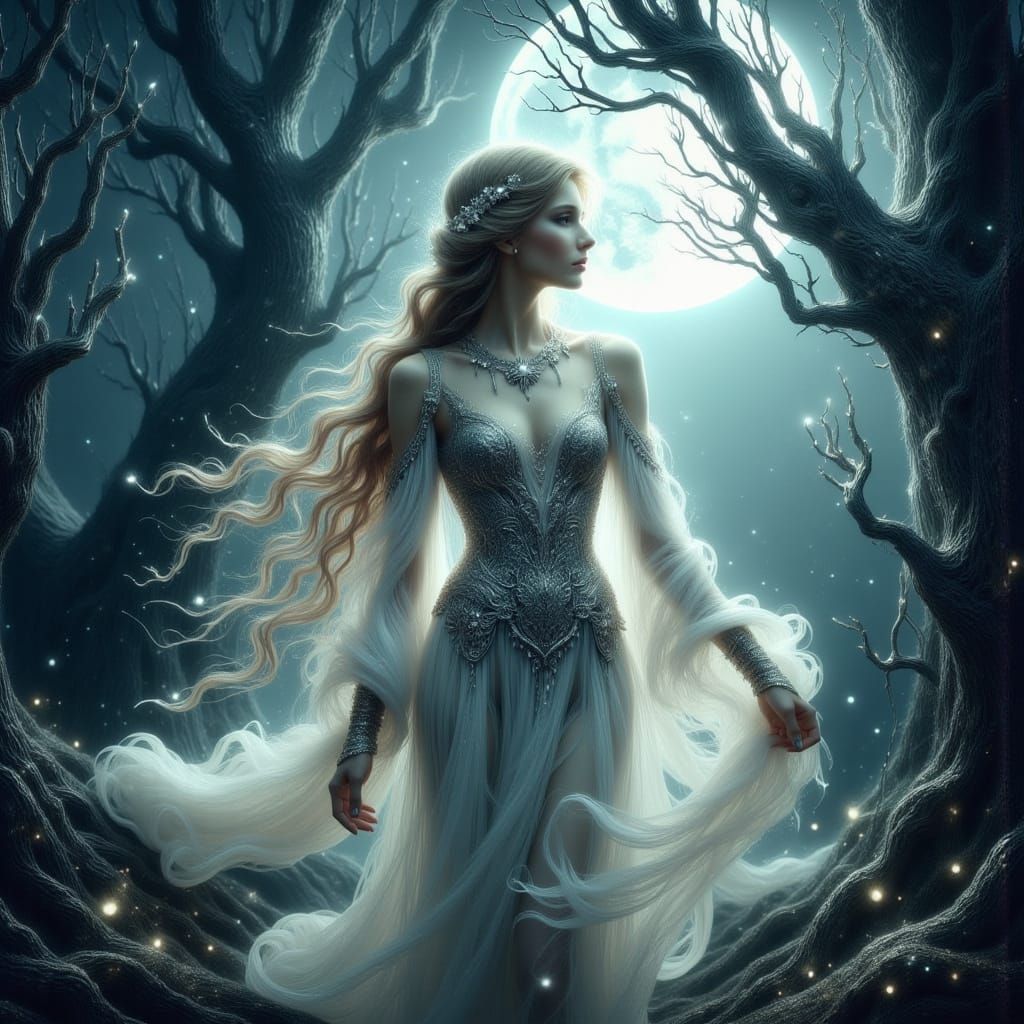 Ethereal Elven Warrior in Moonlit Forest