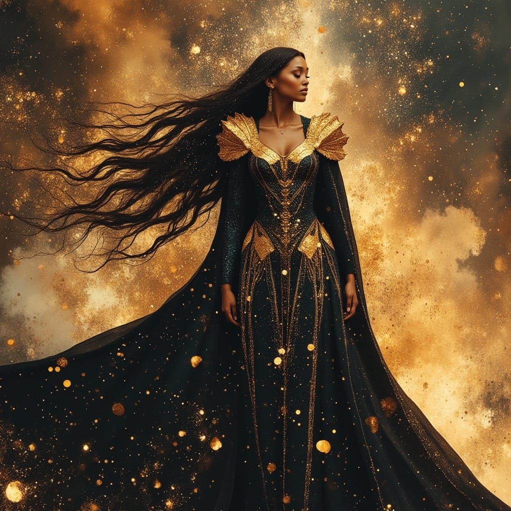 Regal African Queen in Cosmic Armor