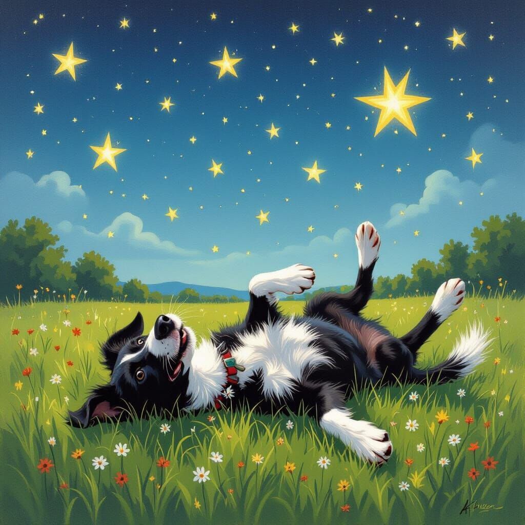 Lurcher Dog Dreamily Gazing at Starry Sky