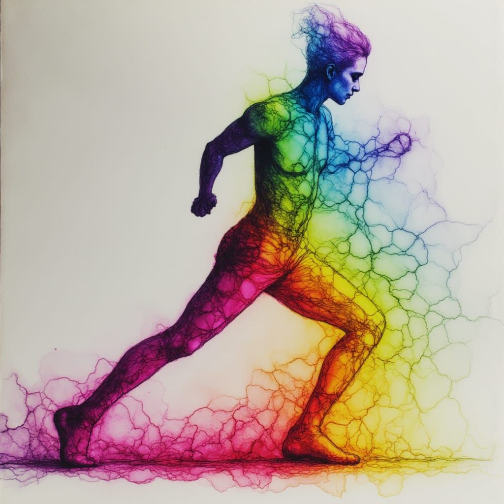 Masculine Dancer in Fluid Motion, Surreal Rainbow Digital Ar...