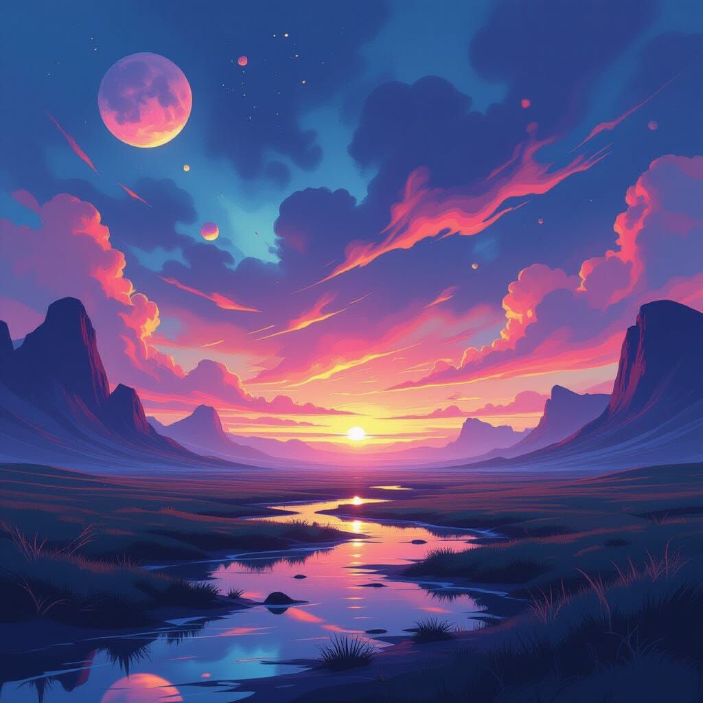 Surreal Dreamscape in Vibrant Digital Art Style