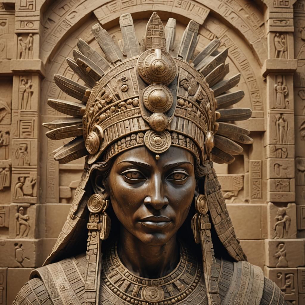 Serene Goddess Amidst Futuristic Babylon