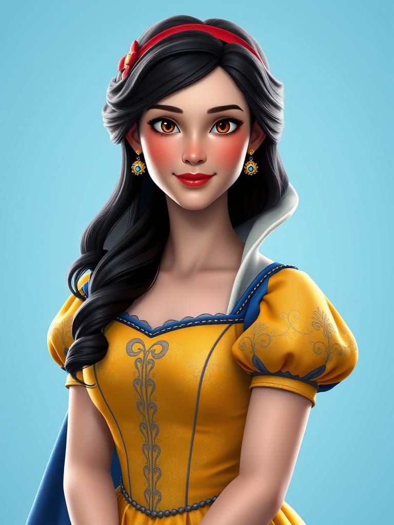 Gentle Disney Princess in Vibrant Yellow and Blue Gown