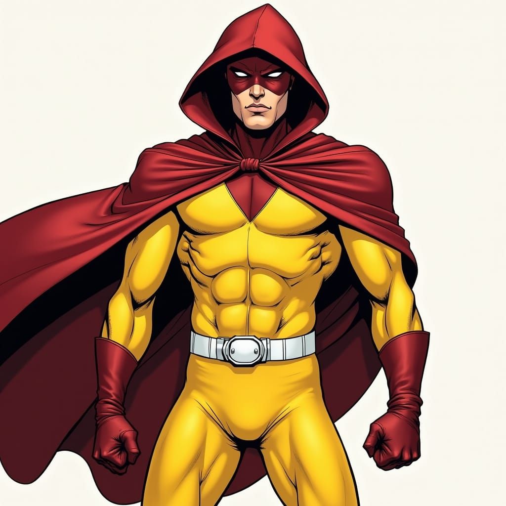 Superhero in Red Hood, Comic Book Illustration