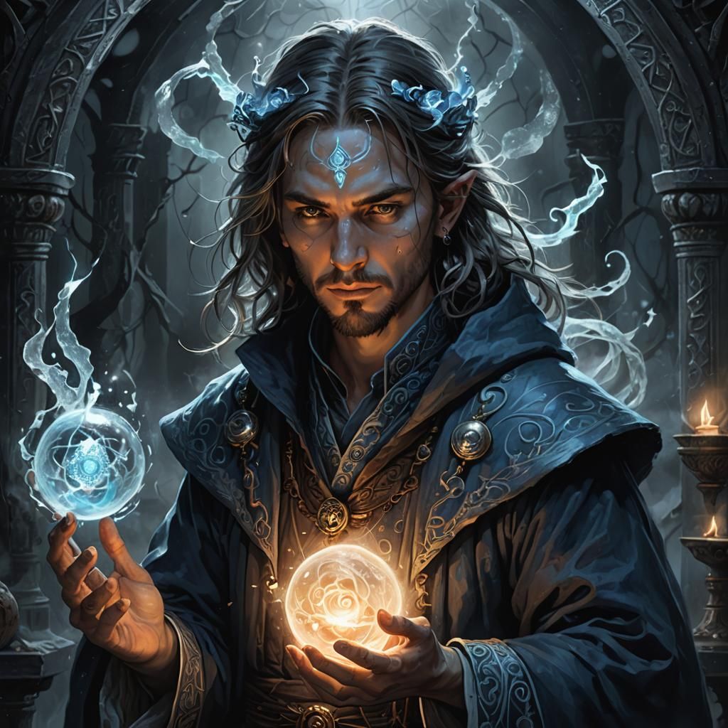 Mystical Mage Portrait in High-Contrast Fantasy Art
