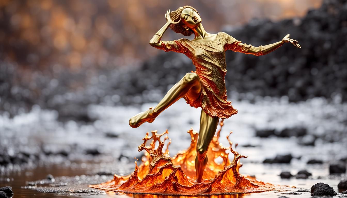 Golden Lava Sculpture of Dancing Woman